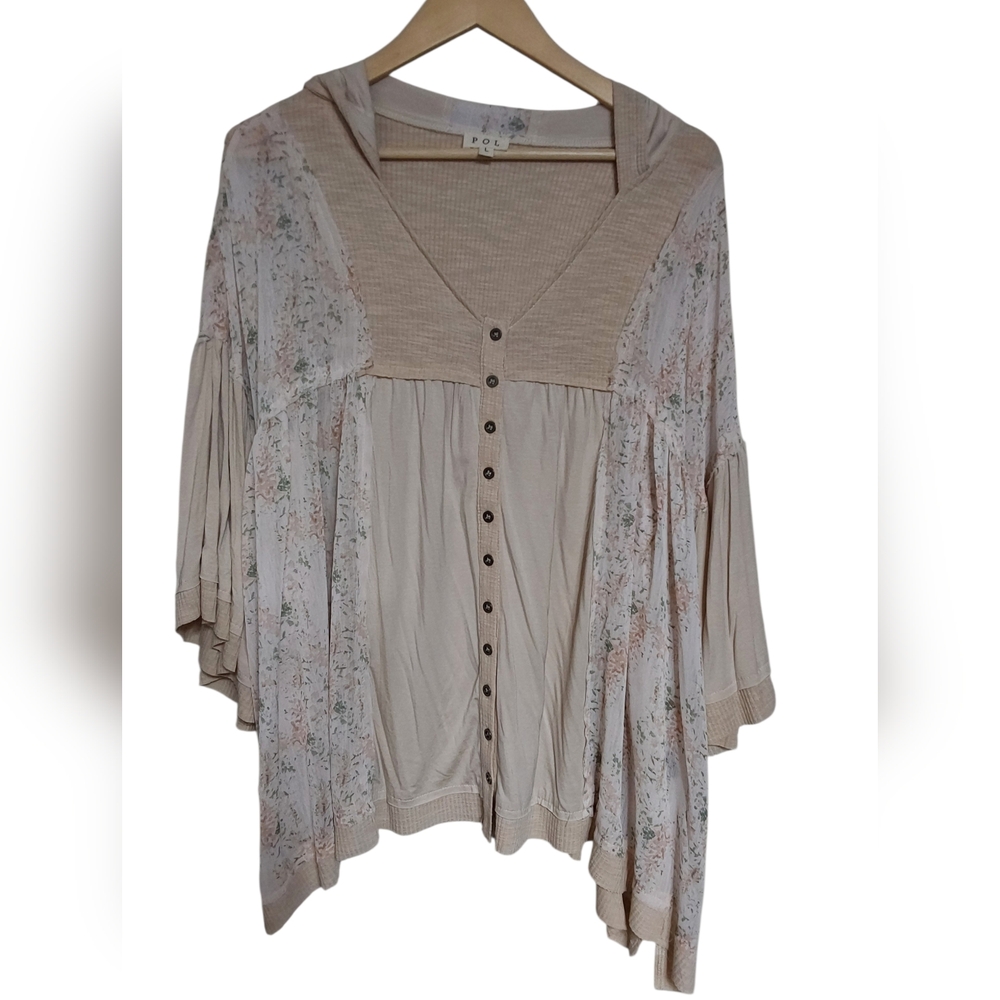 POL Cream Floral Hoodie Blouse